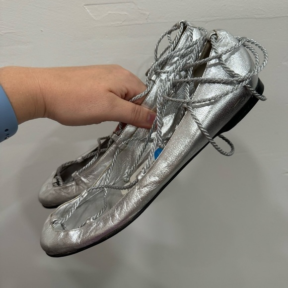Sigerson Morrison Silver Lace-Up Ballet Flats Leather Size 7 - Picture 9 of 9